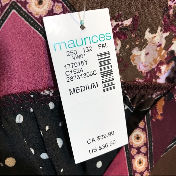 NEW Maurices Atwood Pink Floral Patchwork Style Fall Blouse Button Front Medium - Picture 9 of 13